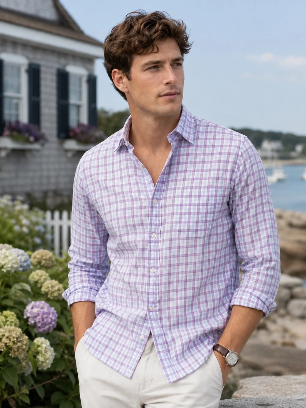 J. Crew Lavender Plaid Casual Shirt Men’s Medium
